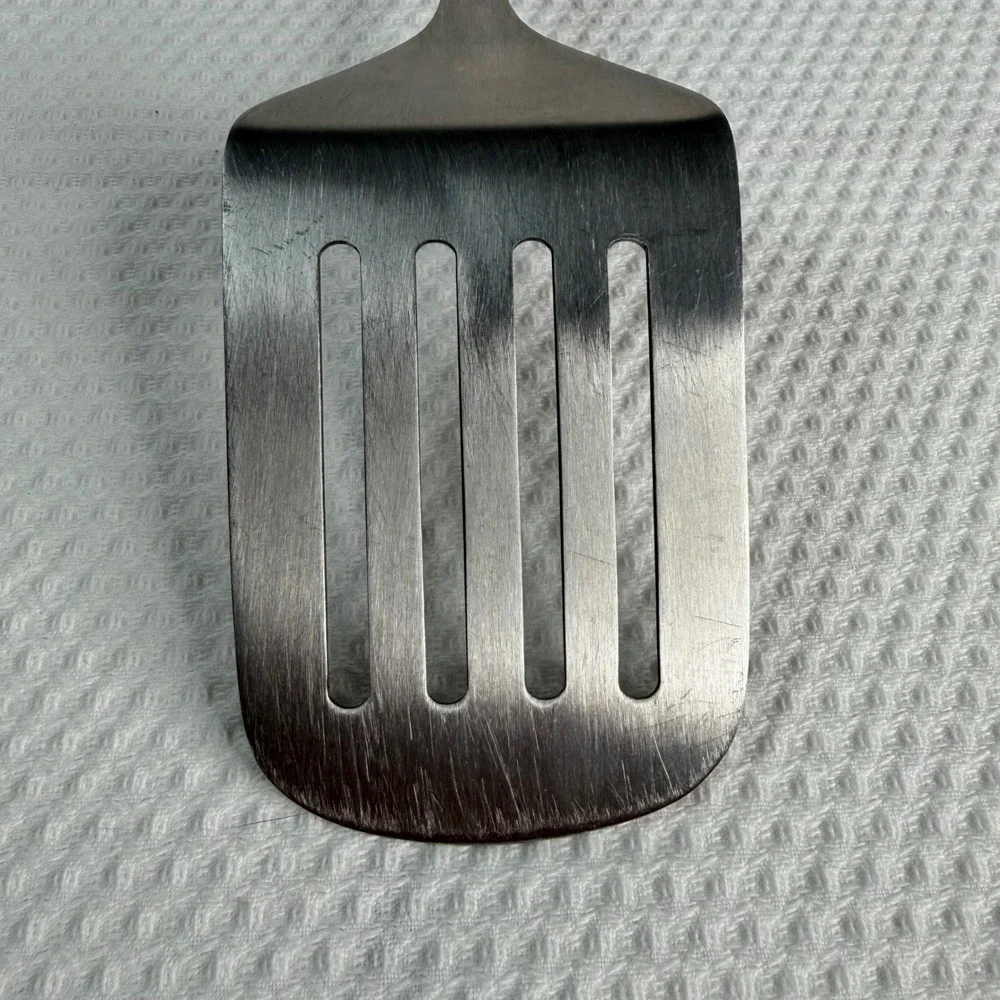 Stainless Steel Slotted Turner Spatula Silver Brushed Metal Kitchen Tool SOLID